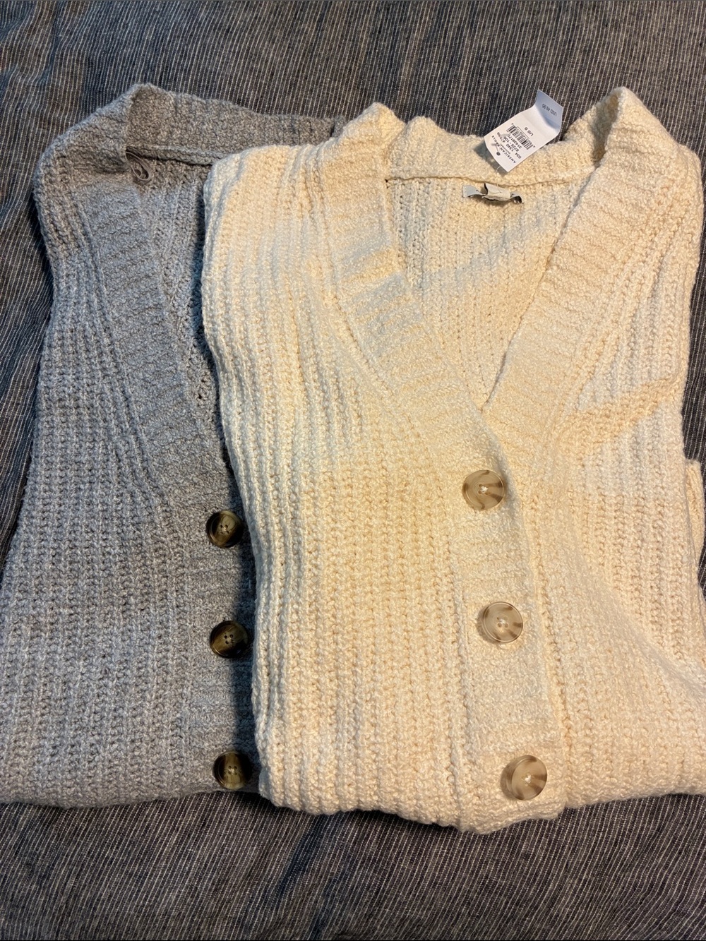 AE Women’s Cream and Grey Button-Front Knit Sweater Cardigans set of 2